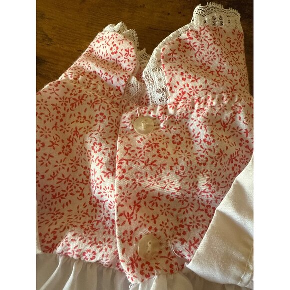 Vintage Baby Doll or Newborn Dress With Floral Print & Lace Trim Red - Picture 3 of 15